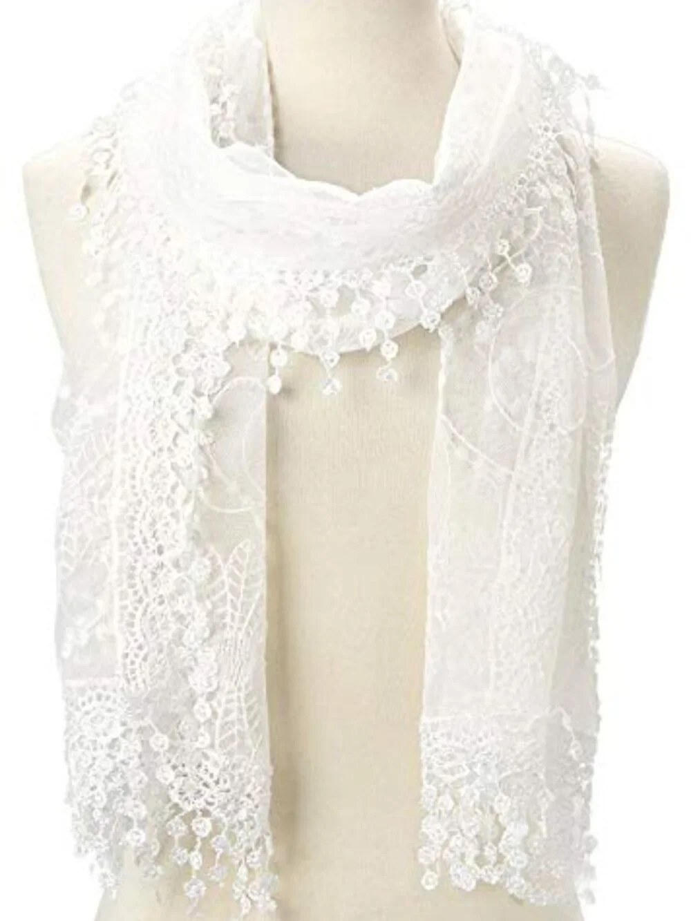 Lightweight Lace Teardrop Fringe Mesh Crochet Tassel Scarf Wrap Shawl
